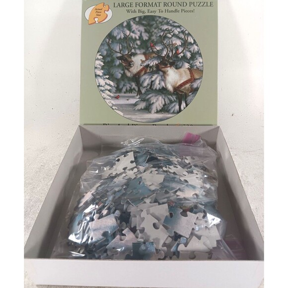 Reindeer and Feathered Friend 300 Piece Large Format Round Jigsaw Puzzle - Picture 3 of 3